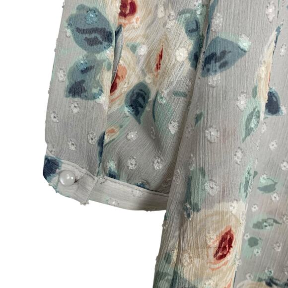 LC Lauren Conrad Blouse Grey Floral Top Neck Tie Swiss Dot Women's XS - Picture 5 of 6